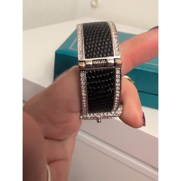 Victoria Wieck Watch Womens 32mm Silver Crystal MOP Dial Black Cuff Buckle